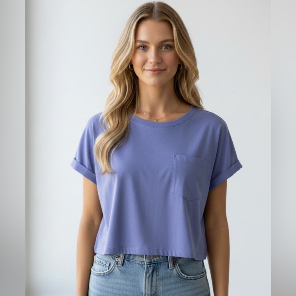 NWT Calvin Klein performance  blue / purple cropped blouse size‎ L